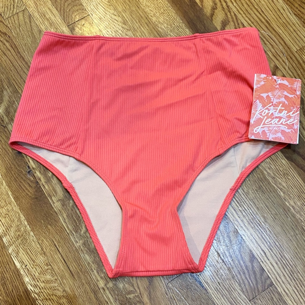 NWT Kortni Jeane vibrant coral high cut bottoms S